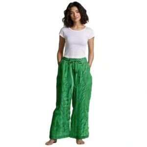 Jason Wu wide leg pants women S kelly green split hem lined pull on resort beach